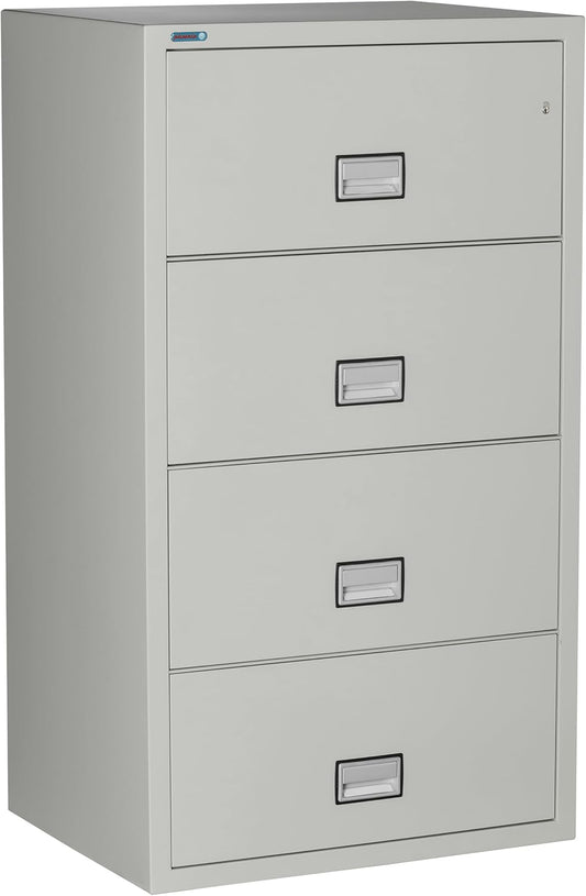 31 inch Wide 4-Drawer Lateral Fireproof File Cabinet – Legal and Letter Size Filing – Key Lock – Water Resistant – Fire Safe and Impact Rated – Light Gray Finish – Model LAT4W31LG