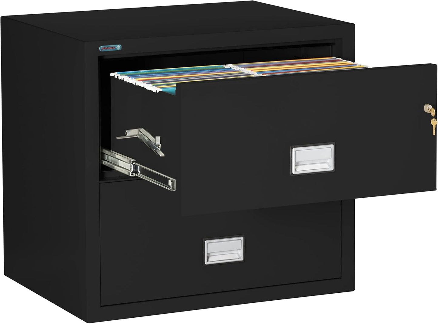 31 inch Wide 2-Drawer Lateral Fireproof File Cabinet – Legal and Letter Size Filing – Key Lock – Water Resistant – Fire Safe and Impact Rated – Black Finish – Model LAT2W31B