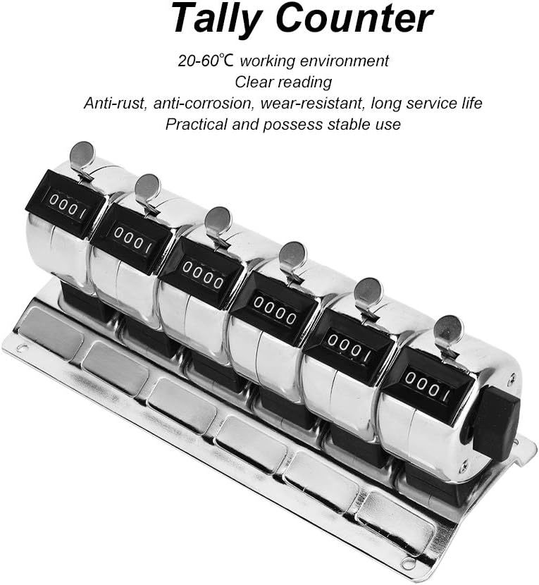 0 to 9999 Manual Tally Counter Metal Mechanical Counter 4Digit Conjoined 6 Units Pitch Click Counter