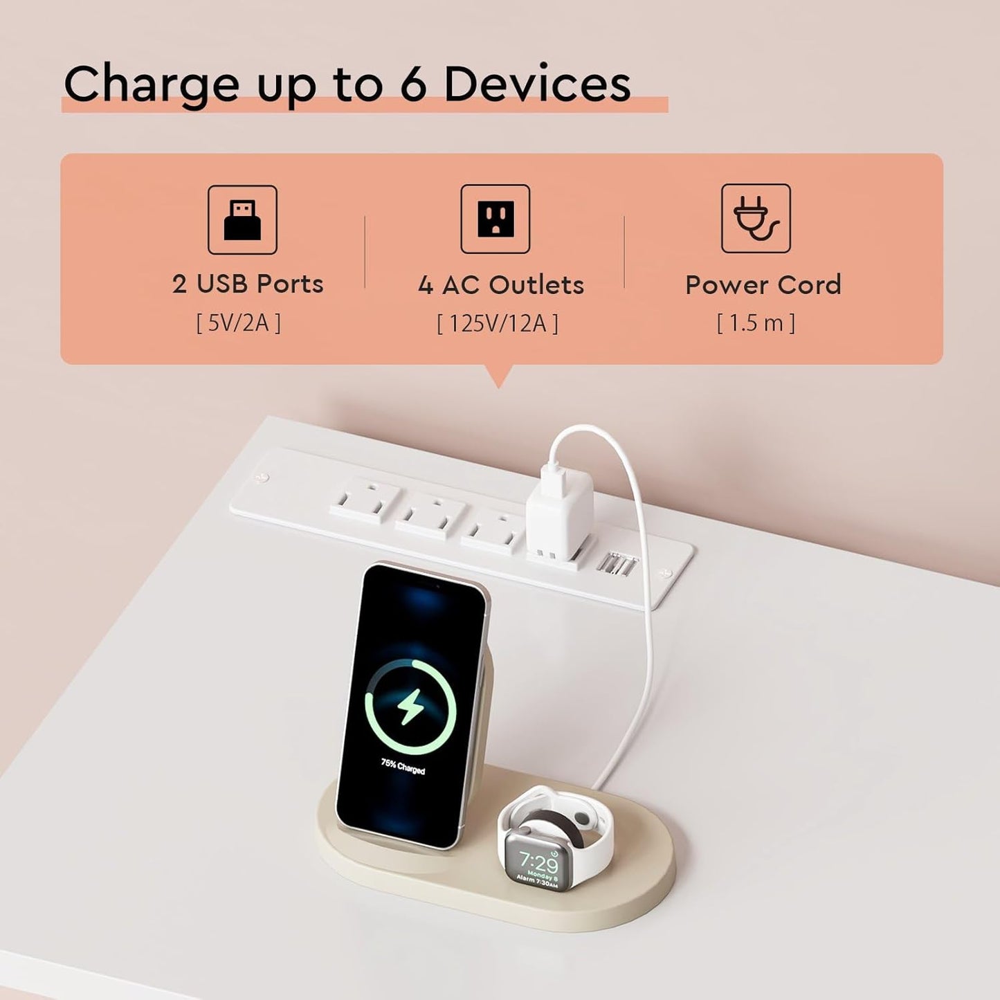 6 Drawer File Cabinet with Charging Station Rolling Printer Stand with Open Storage Shelf Fabric Lateral Filing Cabinet for Home Office,White