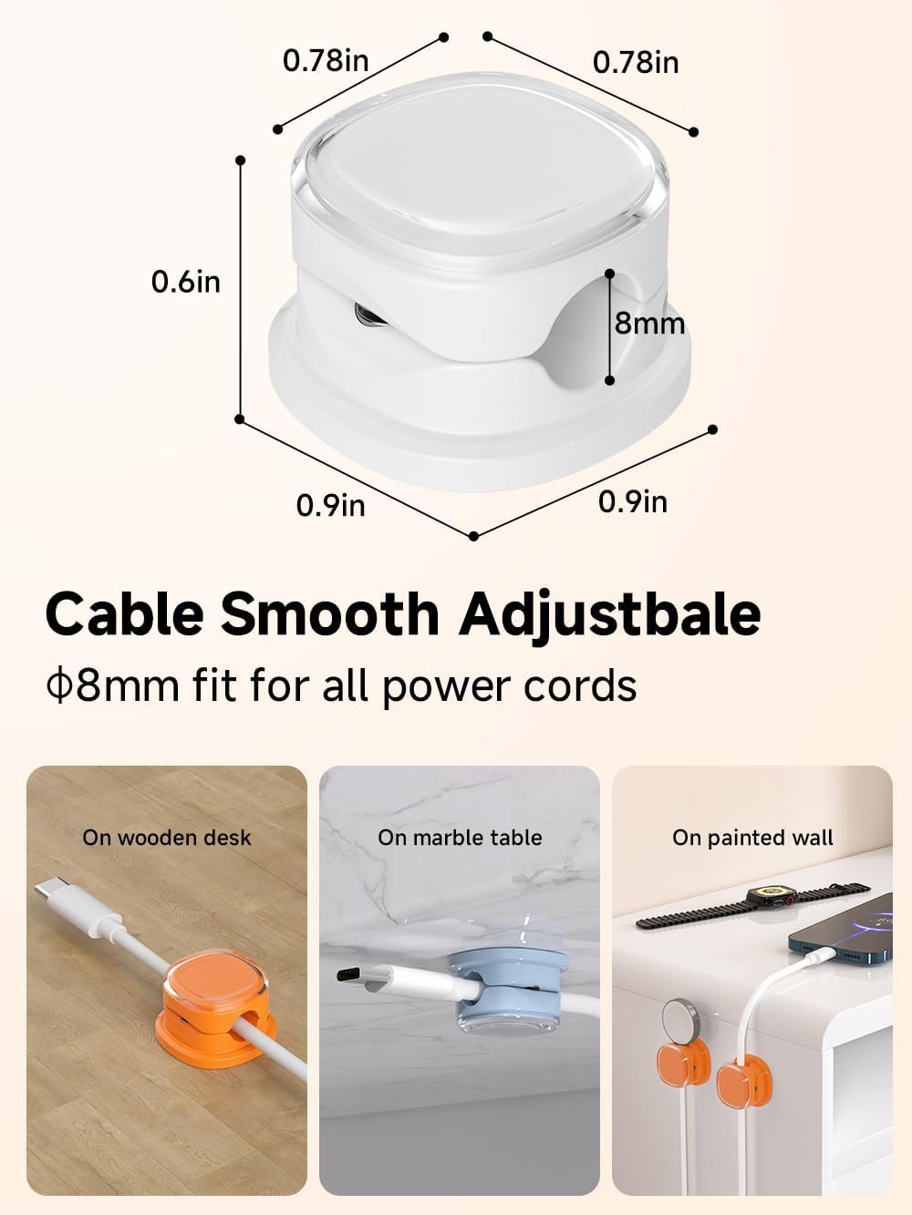 Magnetic Cable Clips, Adjustable Cord Holder Management, Adhesive Wire Keeper Organizer for Home Office Desk Phone PC Car Wall Desktop Nightstand Appliance (9-PCS White_Orange_Blue)