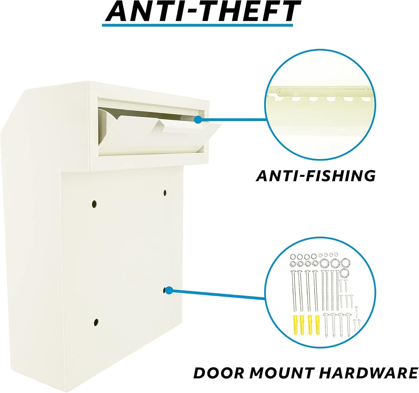 Pochar Door Drop Box for Mail, Rent, Deposit, and Night Key - Door Mount Locking Mailbox with Rear Access Through The Door (10.5'' x 2.25'' Mail Slot) (12'' x 4.25'' x 15'' (Rainproof), (Beige)