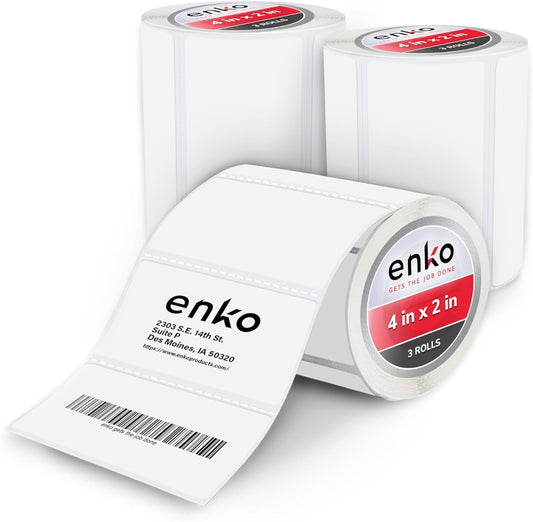 enKo 4" x 2" Labels for Zebra Desktop Printers (3 Rolls | 2,250 Labels) Direct Thermal Address Mailing Shipping Barcode FBA Stickers FNSKU Label for Zebra and Eltron (Perforated)