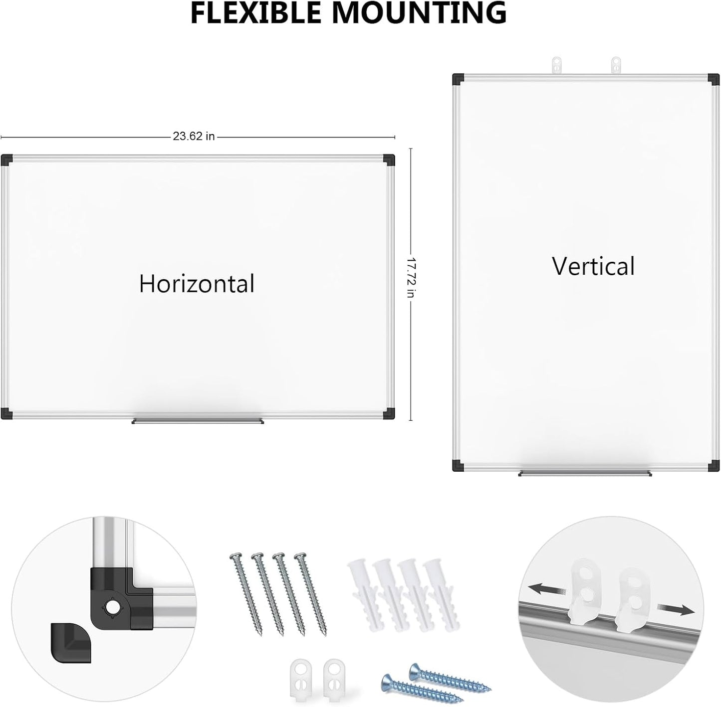 XBoard Magnetic Dry Erase Whiteboard 24 x 18 Inch, Double Sided White Board for Wall with Marker Tray | Silver Aluminum Frame Presentation Board for Home Office Classroom