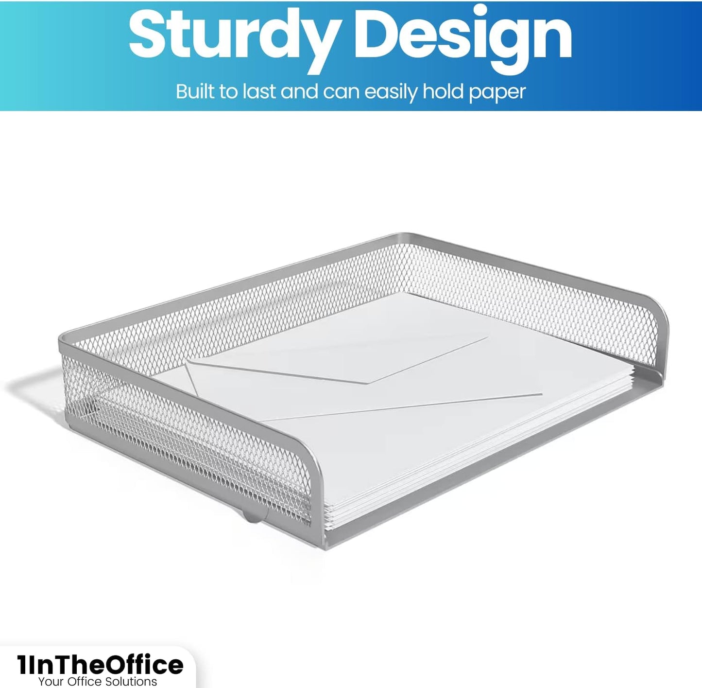 Stackable Side Load Letter Tray, Silver Wire Metal Mesh Paper Tray Organizer, "2 Trays"