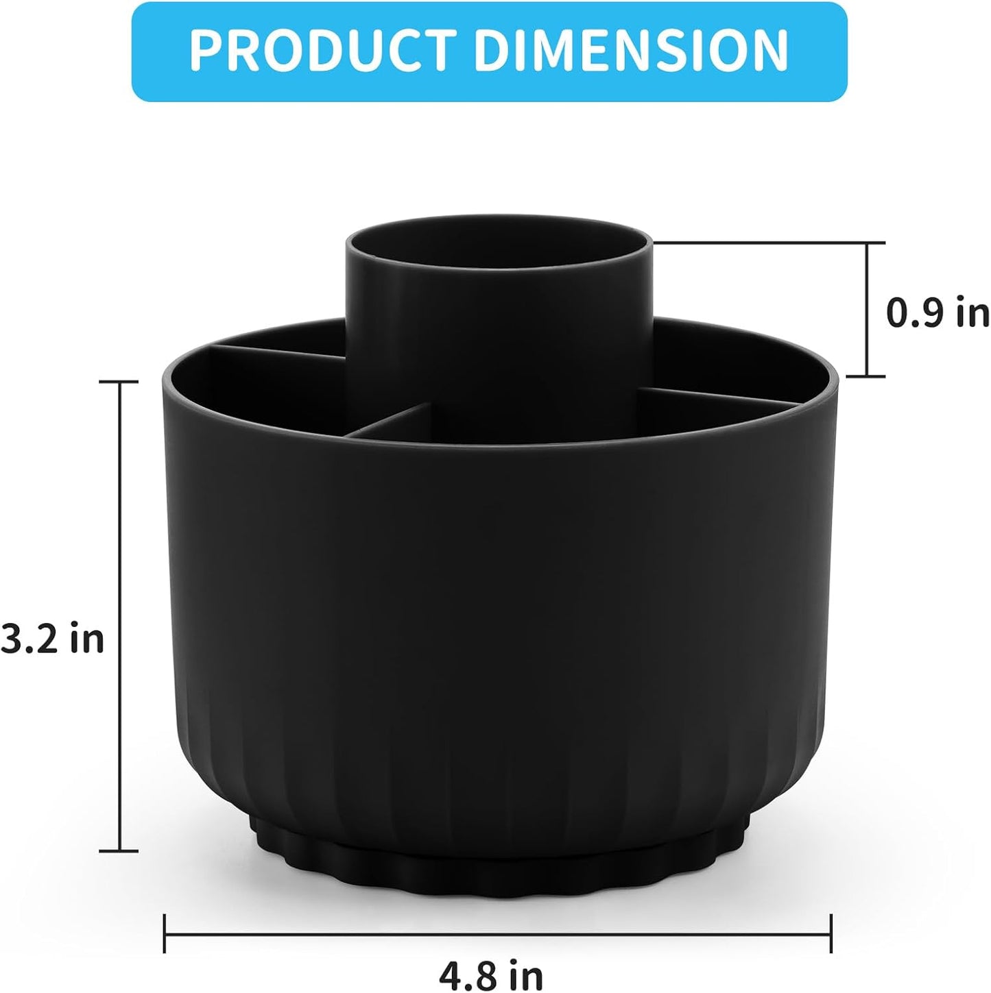 Marbrasse Desk Organizer, 360-Degree Rotating Pen Pencil Holder, Desk Organizers and Accessories with 5 Compartments Pencil Organizer, Art Supply Storage Box Caddy for Office, Home (Black)