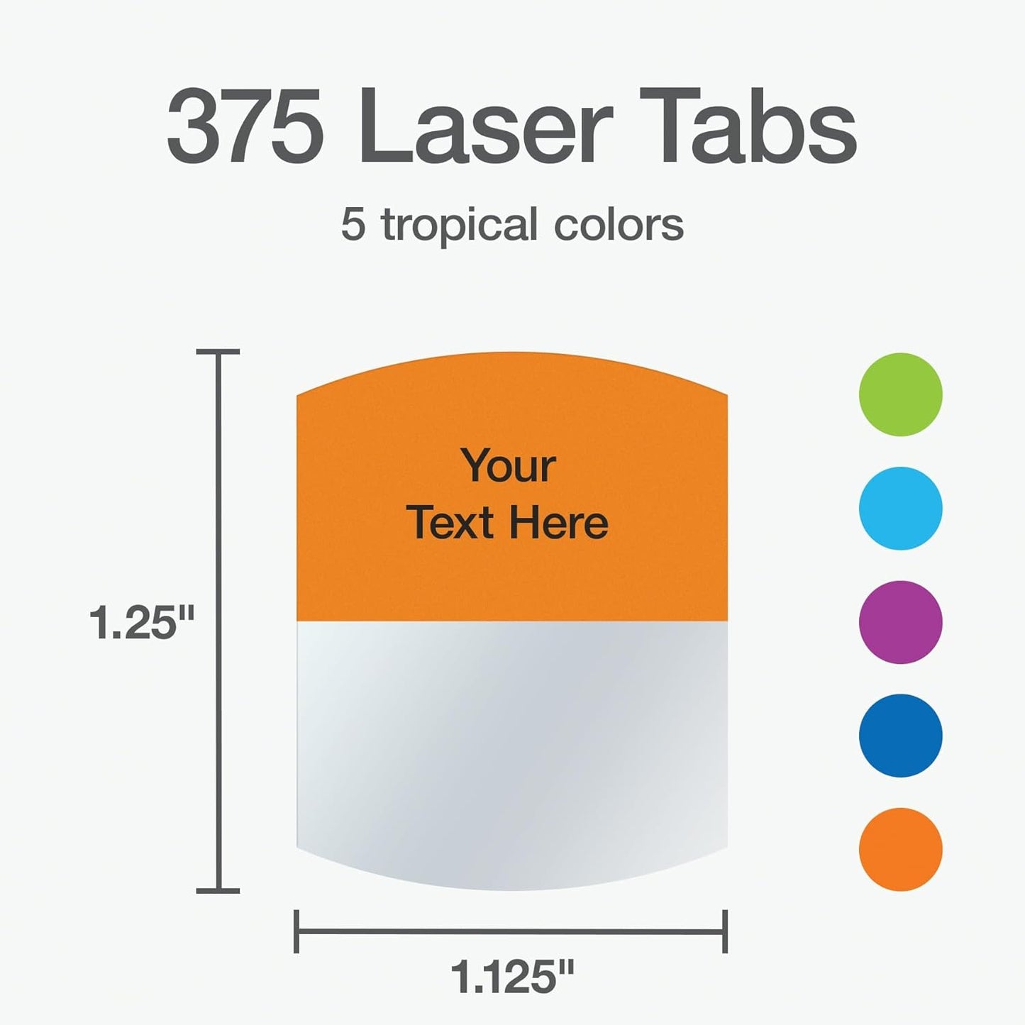 Redi-Tag Laser Printable Tabs, Permanent Index Tabs, Customizable Adhesive Labels, Assorted Tropical Colors, 1.125" x 1.25", 375 Per Pack (1006789)