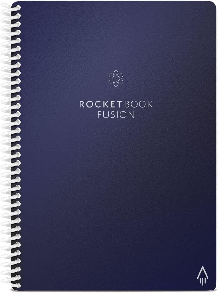Rocketbook Fusion Reusable Undated Productivity Planner, Executive Size 6x8.8, Navy Blue - Goals, Monthly and Weekly Calendar, Daily To-do List, Lined and Dotted Notes Pages
