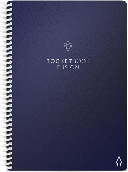 Rocketbook Fusion Reusable Undated Productivity Planner, Executive Size 6x8.8, Navy Blue - Goals, Monthly and Weekly Calendar, Daily To-do List, Lined and Dotted Notes Pages