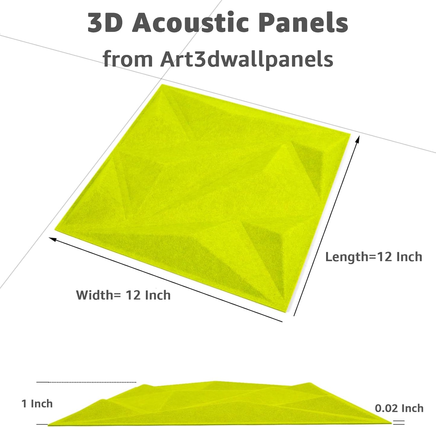 Art3dwallpanels Acoustic Panels 20 Pack Soundproof Wall Panels Acoustic Sound Dampening Panels, 3D Wall Panels Sound Absorbing Panels, 12" X 12", Fluorescent Green with Tape