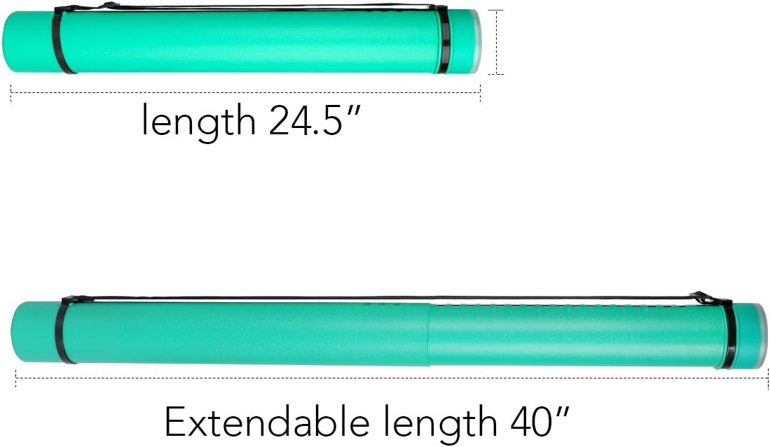 TRANSON Durable Poster Storage Tube with Straps 24"-40" Extendable for Blueprints, Artwork, Maps, Posters Color Green
