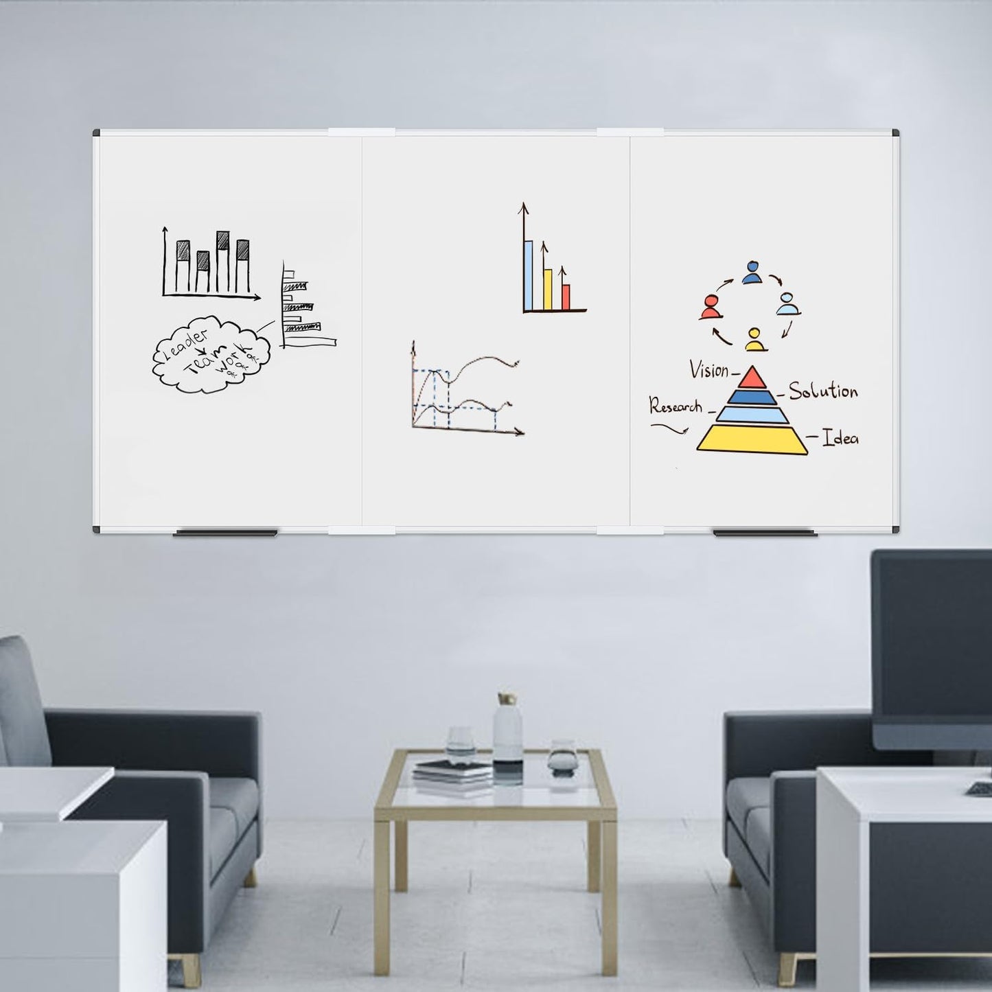 VIZ-PRO Large Magnetic Whiteboard/Foldable Dry Erase Board, 96 X 48 Inches, Wall Mounted White Board for School Office and Home 8' x 4'