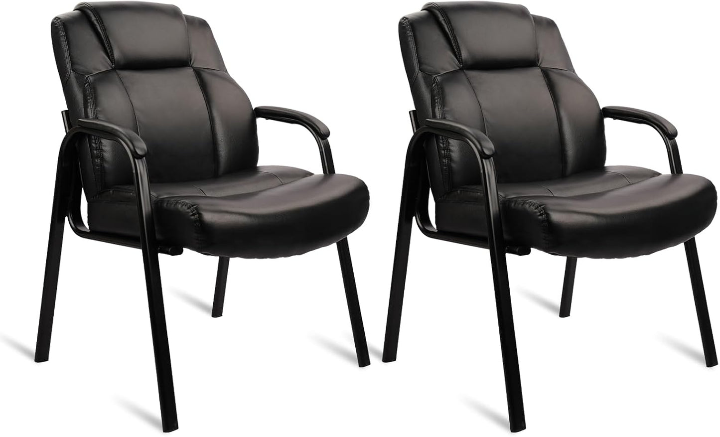 CLATINA Big & Tall 500 lb. Guest Chair, Leather Reception Chairs with Padded Arm Rest for Waiting Room Office Home and Meeting Conference-Black, 2 Pack