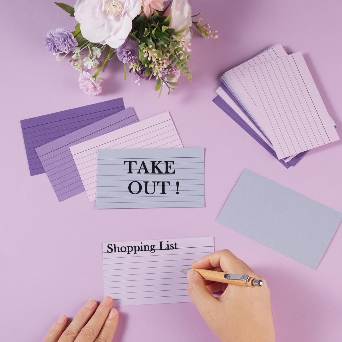 100 Sheets 3x5 Colored Ruled Note Cards Index Cards, 250 GSM Heavy Flashcards, 5 Purple