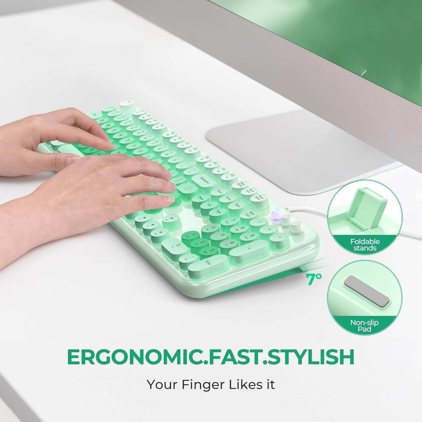 Wired Backlit Keyboard, Full Size USB Keyboard with Colorful Retro Keycaps, Numeric Keypad and Media Hotkey for Computer Desktop PC Laptop and Windows 7 8 10 11