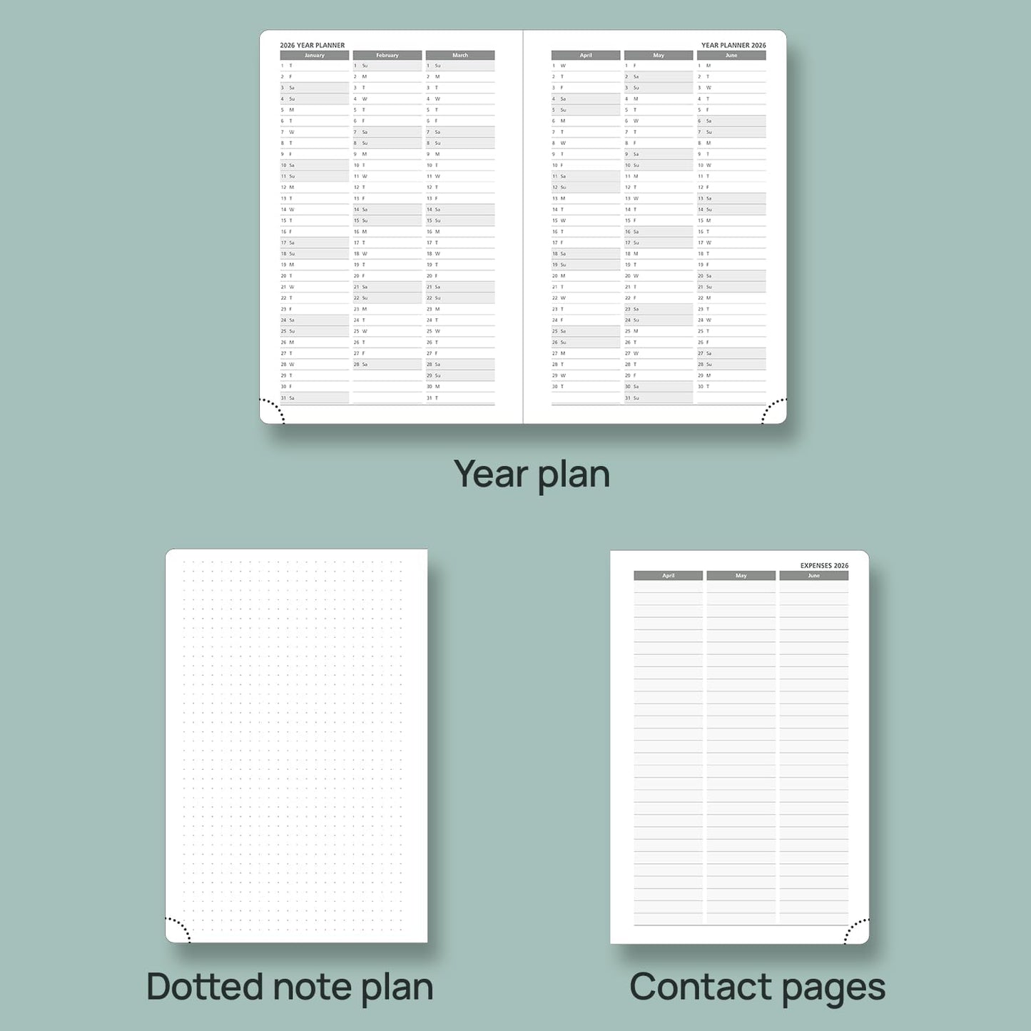 POPRUN 2025-2026 Daily Planner One Page Per Day (Medium - 5.75'' x 8.5'') - Academic Calendar (July 2025 - June 2026), 2025 Day Appointment Book with Monthly Tabs, Hardcover - Haze Blue