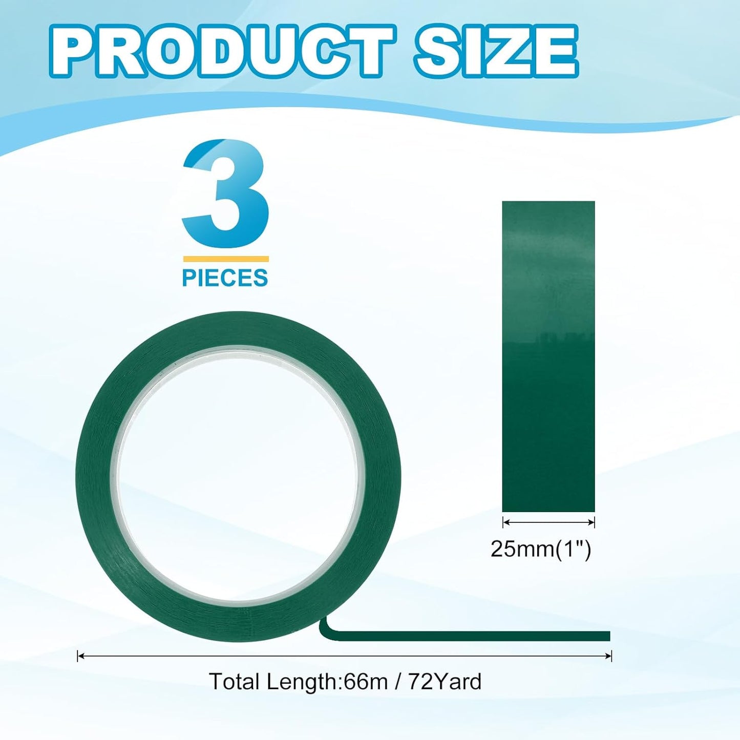 MECCANIXITY Whiteboard Tape 1" x 72 Yard Pinstripe Graphic Chart Line Grid Marking Tapes for Classroom Office Dry Erase Board Art, Green, Pack of 3