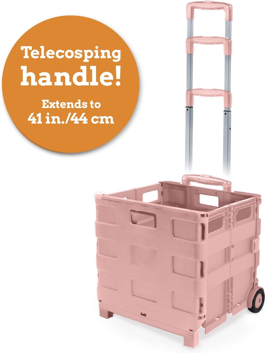 Inspired Living Ultra-Slim Rolling Collapsible Storage Pack-N-Roll Utility-carts, with Telescopic Handle, for Home, Garden, Shopping, Office, School use, Large, Raspberry Pink