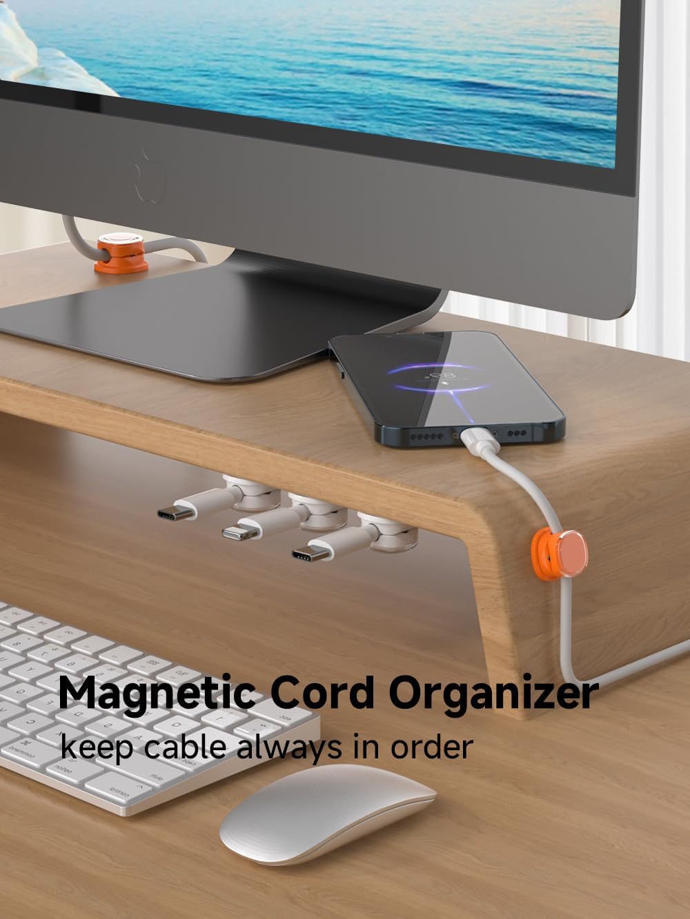 Magnetic Cable Clips, Adjustable Cord Holder Management, Adhesive Wire Keeper Organizer for Home Office Desk Phone PC Car Wall Desktop Nightstand Appliance (9-PCS White & Orange)
