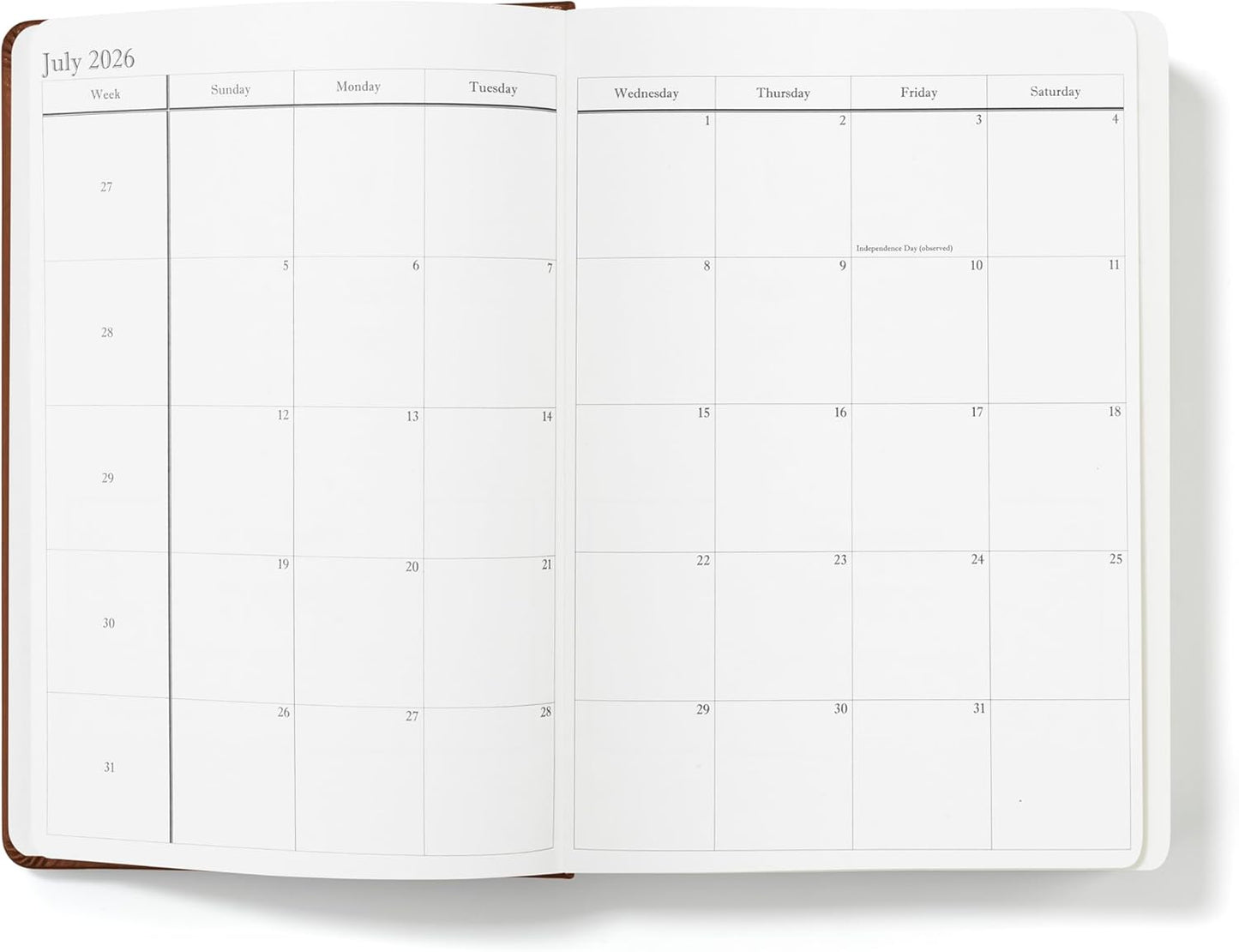 Wykeham's Executive 2026 Daily Journal Planner – US Public Holidays & Format – Customization Available (Brown, 8.5"×5.5")