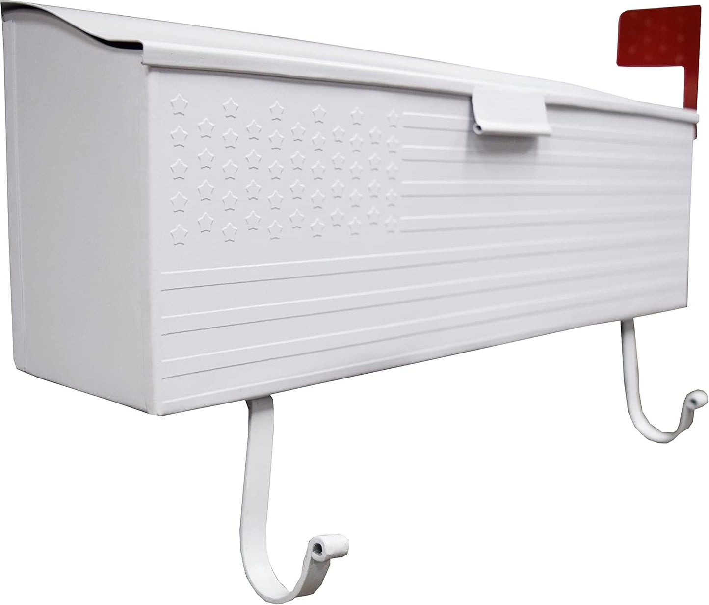 Oakland Living AZ620-WHITE White Patriotic Metal Outgoing Mail Flag and Newspaper Hangers Wall Mount Mailbox