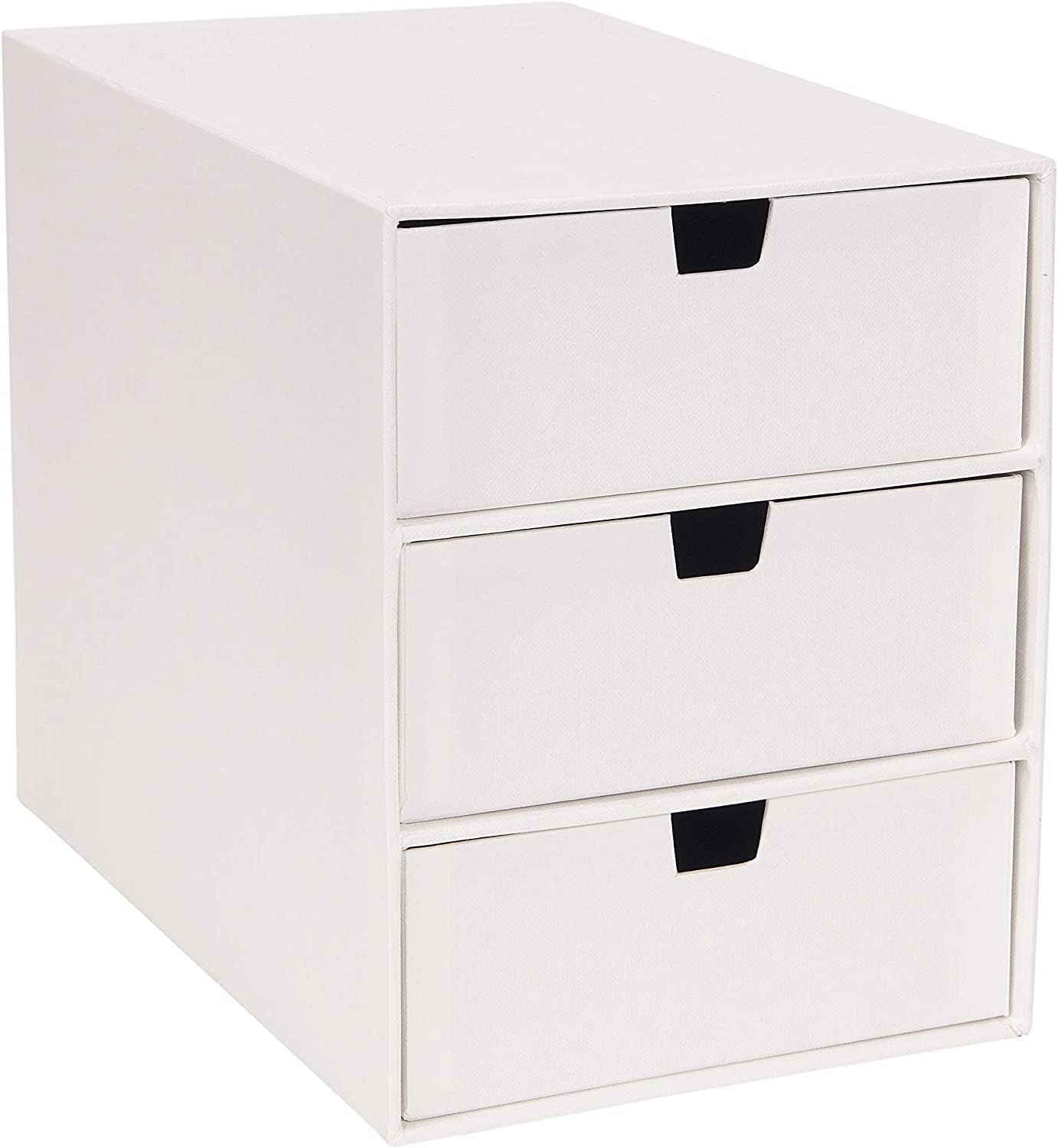 Bigso Box of Sweden Ingrid 3-Drawer Fiberboard Desk Organizer for Office Supplies and Accessories - Stackable Makeup Drawer Organizer - 6.3in x 9.9in x 8.1in - White