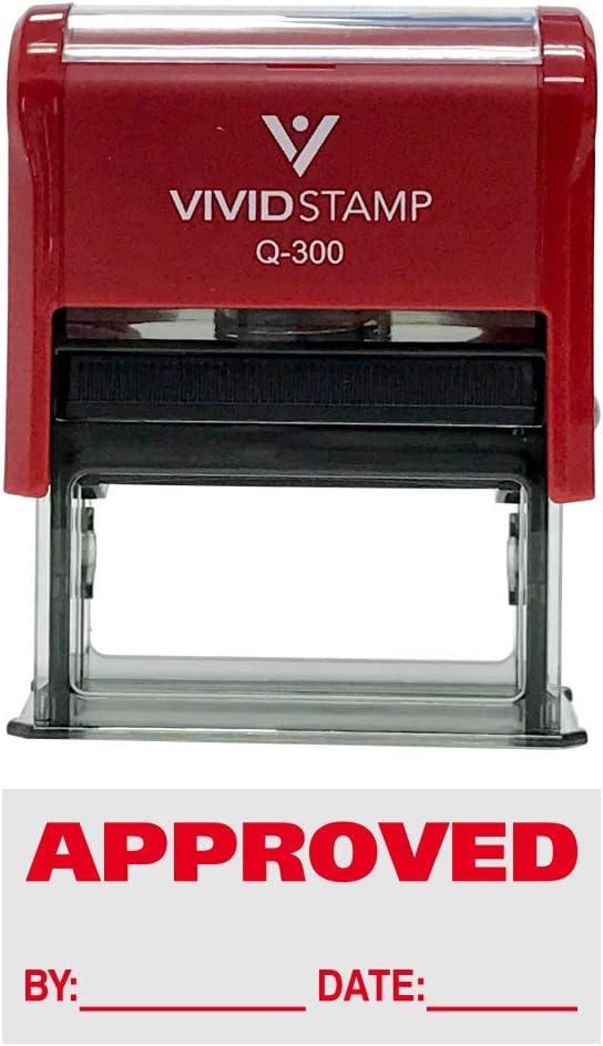 Approved w/by Date Line Self-Inking Office Rubber Stamp (Red) - Large