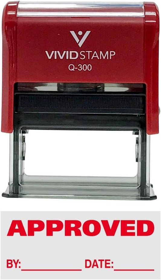 Approved w/by Date Line Self-Inking Office Rubber Stamp (Red) - Large