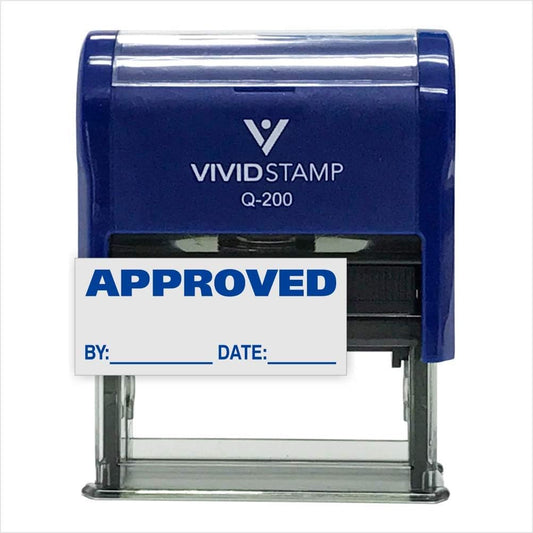 Approved w/by Date Line Self-Inking Office Rubber Stamp (Blue) - Medium