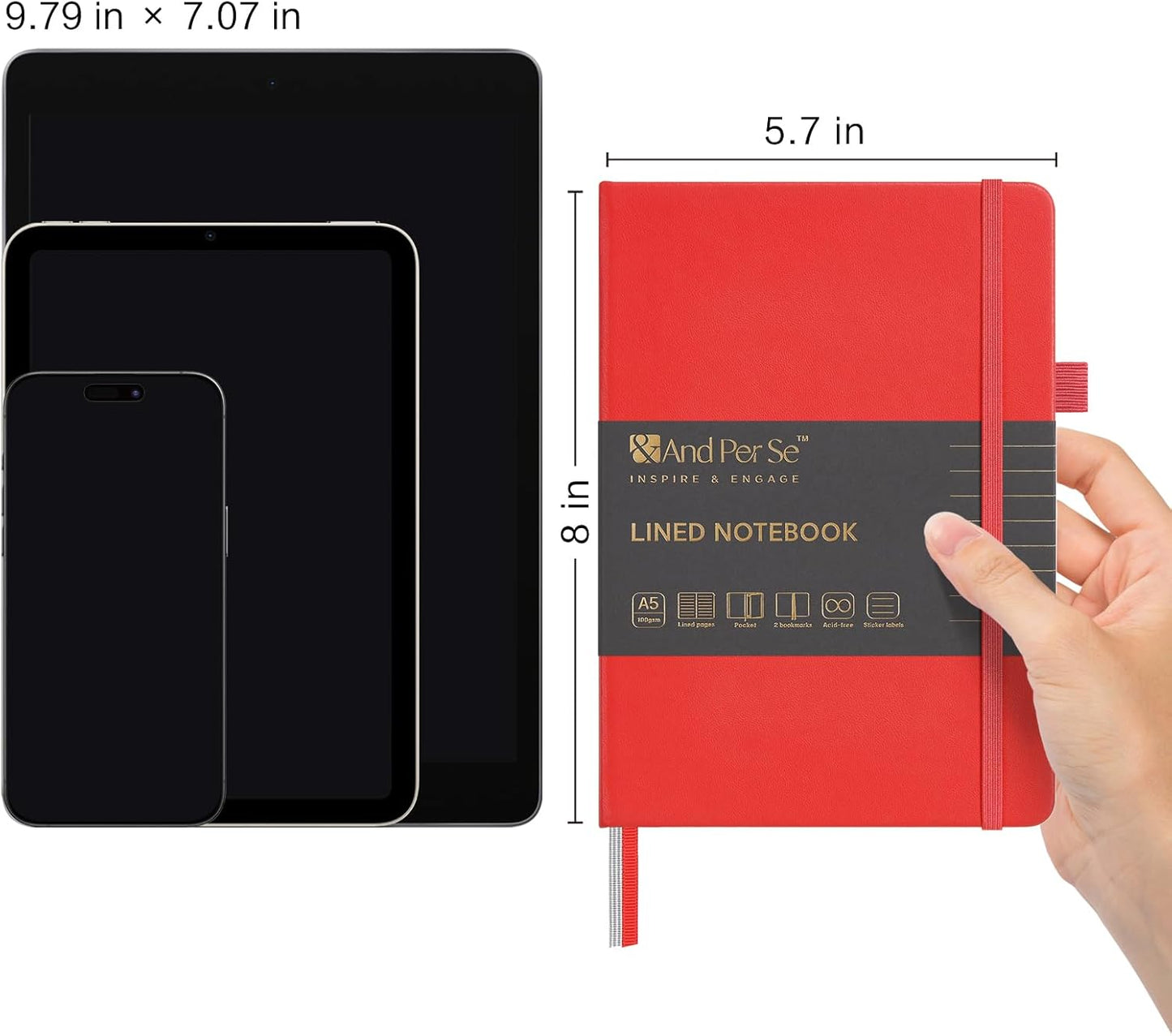 &And Per Se Lined Journal Notebook, 160 Pages, A5 5.7 x 8 inches College Ruled Thick Paper Notebook Journals for Writing, Hardcover Notebooks for Women Men Office School (1 Pack, Red)