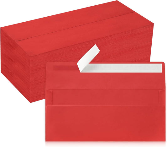 200 Pack #10 Business Envelopes, Red Standard Envelopes Self Seal, Letter Size Mailing Envelopes for Checks Letters Invoices Statements Christmas Birthday Graduation Wedding, 4 1/8 x 9 1/2 Inch