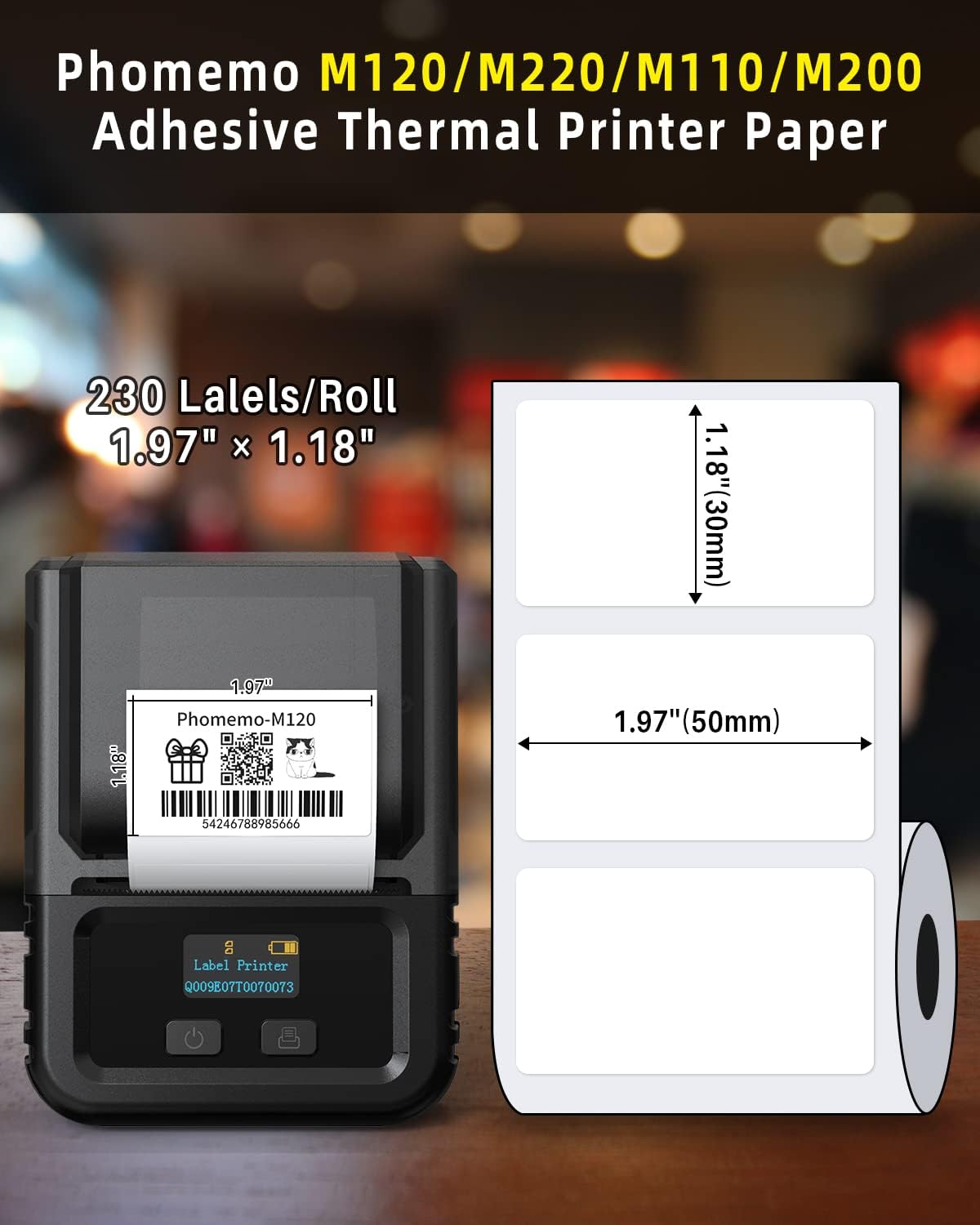 690 pcs Phomemo Thermal Sticker Label, Multi-Purpose Self-Adhesive Tag for M110, M220, M108, M250, M260, M120, M200, M221, M150 Label Maker Machine, 1.96'' x1.18'' (50x30mm), Black on White