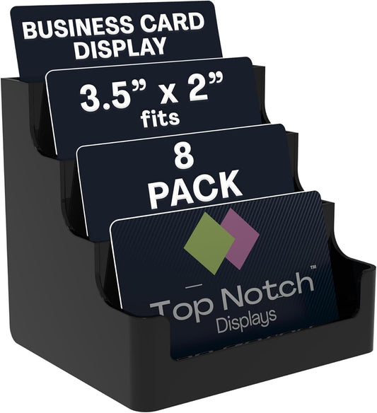 4 Tier Black Acrylic Business/Gift Card Holder, Fits standard-sized business cards or gift cards, For Use In Office, Retail, and Hospitality - Pack of 8