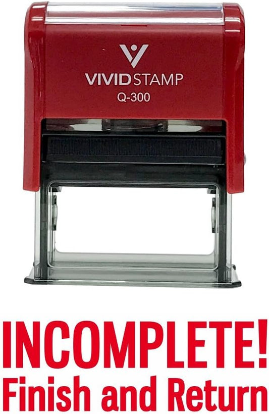 Incomplete Finish and Return Teacher Self Inking Rubber Stamp (Red Ink) - Large 2 Pack