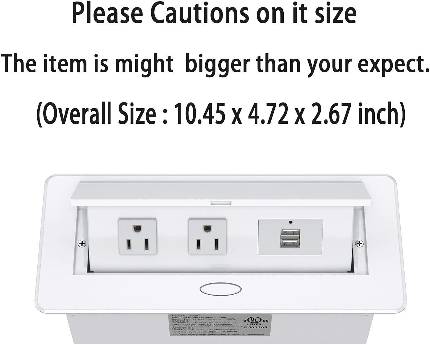 Pop up Power Strip,Recessed Electrical Outlet Power Hub Connectivity Box, Desktop Socket with 2 Outlets & 2 USB Charging Ports for Table Conference Room Countertop, UL Listed