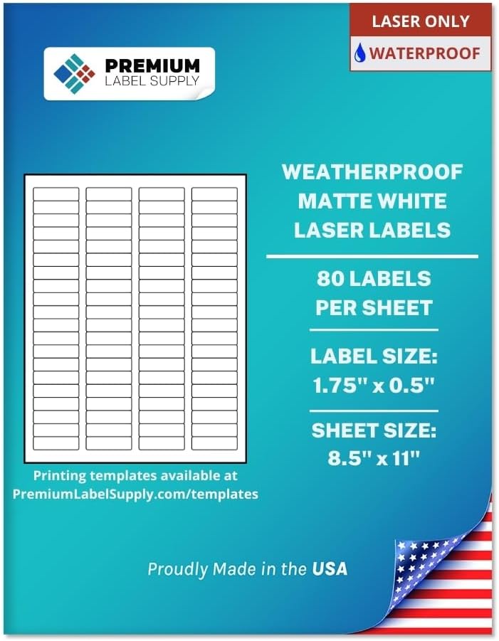 Premium Label Supply Waterproof White Return Address Sticker Labels – 1.75" x 0.5" – Laser Printers Only – (80 per Sheet), 1000 Sheets - 80,000 Total Adhesive Labels