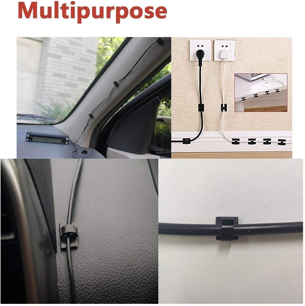 Cable Clips 40pcs with Strong Adhesive Tapes,Wire Holder Organizer Cord Management for Car, Office and Home (White- CC04(40PCS)-Upgraded)