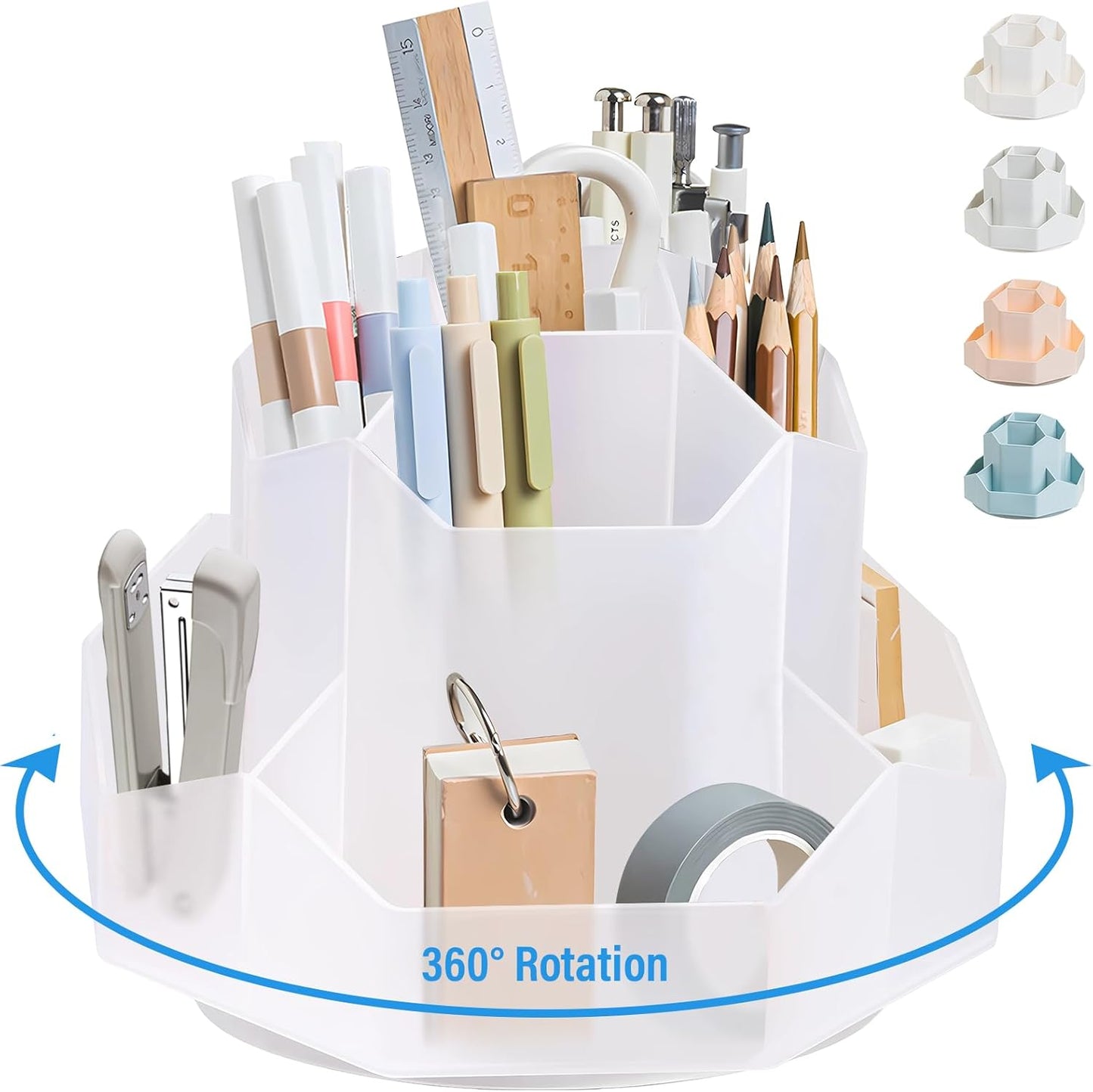 Pen Holder, 9 Slots Rotating Pencil Holder, Desk Organizer, Desk Accessories Workspace Organizers, Office, School（Transparent Color