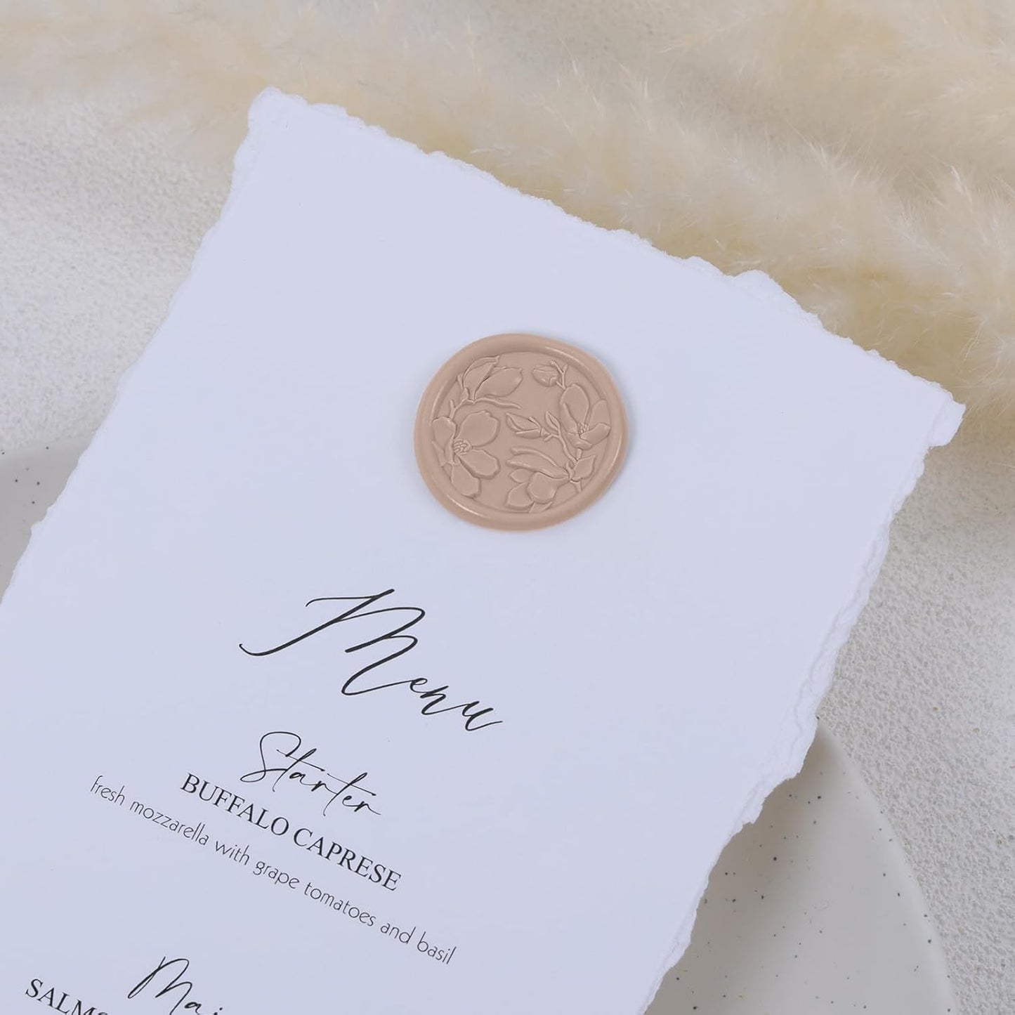 UNIQOOO Wax Seal Stickers - 3D Magnolia Wedding Invitation Envelope Botanical Seal Stickers, 50 Pcs Self-Adhesive Taupe Stickers, Perfect for Invitation, Christmas, Gift Wrapping, Party