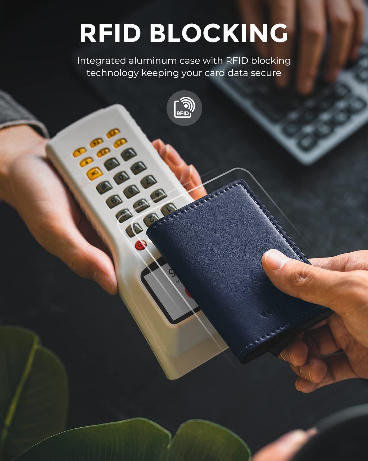 VULKIT Credit Card Holder RFID Blocking Leather Automatic Pop Up Wallet Aluminum Slim Pocket Business Card Case