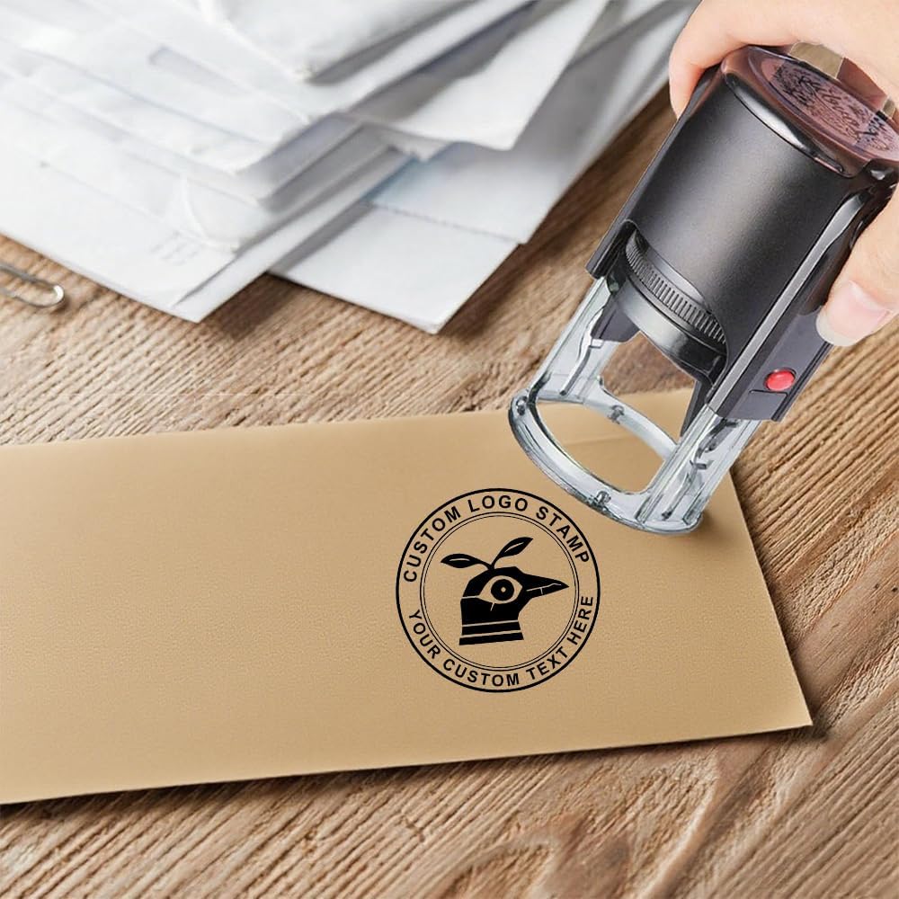 Custom Logo Stamp,Personalized Business Stamp Customized Self-Inking Stamp Business Logo Text Address Stamp-Round,4 Ink Colors Available (White Case)