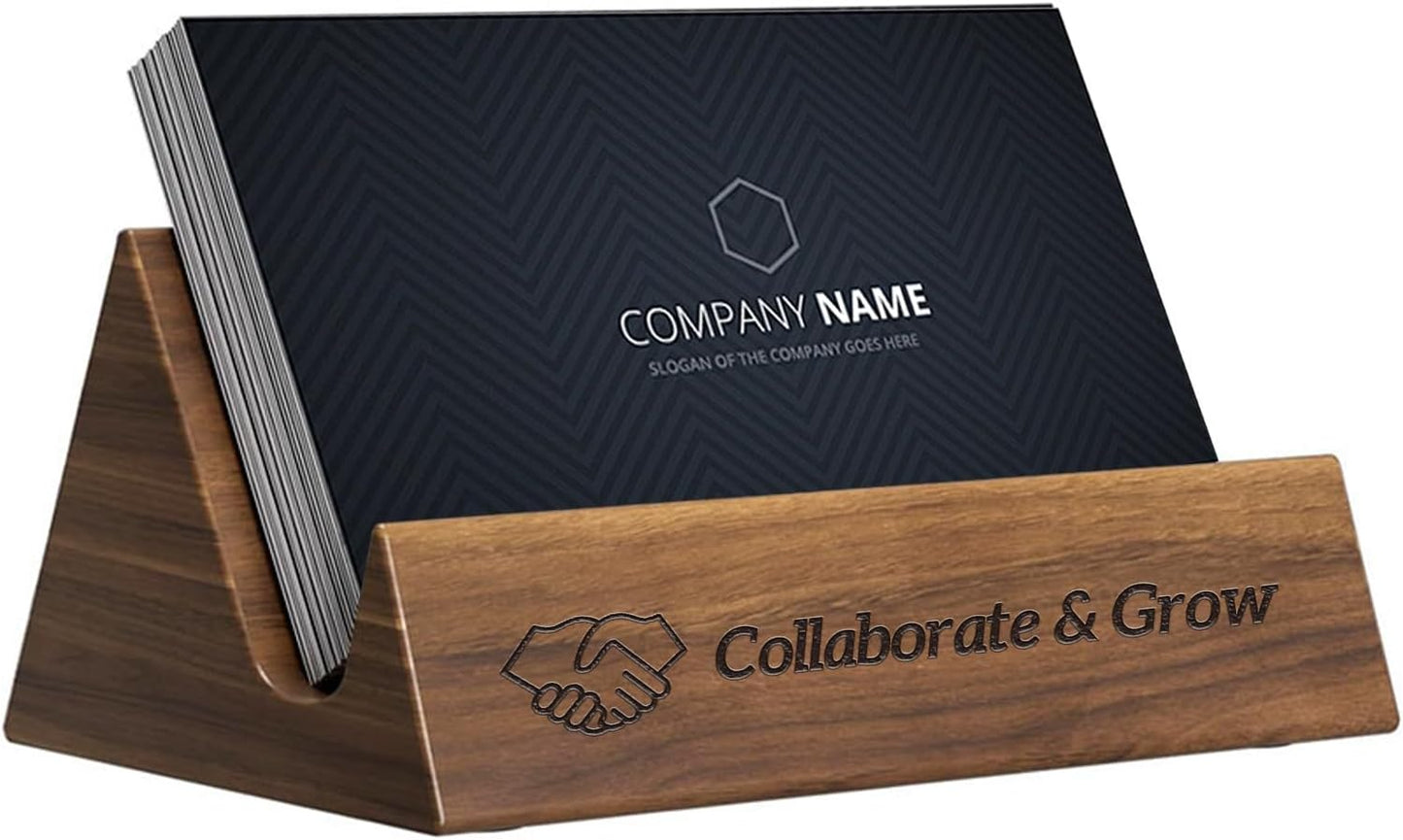 Custom Business Card Holder Desk-Personalized Engraved Wooden Business Card Case Holder, Customized Name Logo Business Card Display Gifts for Men Women (Walnut-Whole)