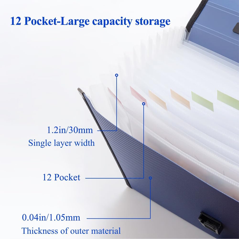 M&G Expanding File Folder 12 Pockets Accordion File Organizer with Labels, Portable Document Receipt Organizer for A4 Letter Size Paper, Waterproof Folder for Bussiness School Office Supplies (Blue)