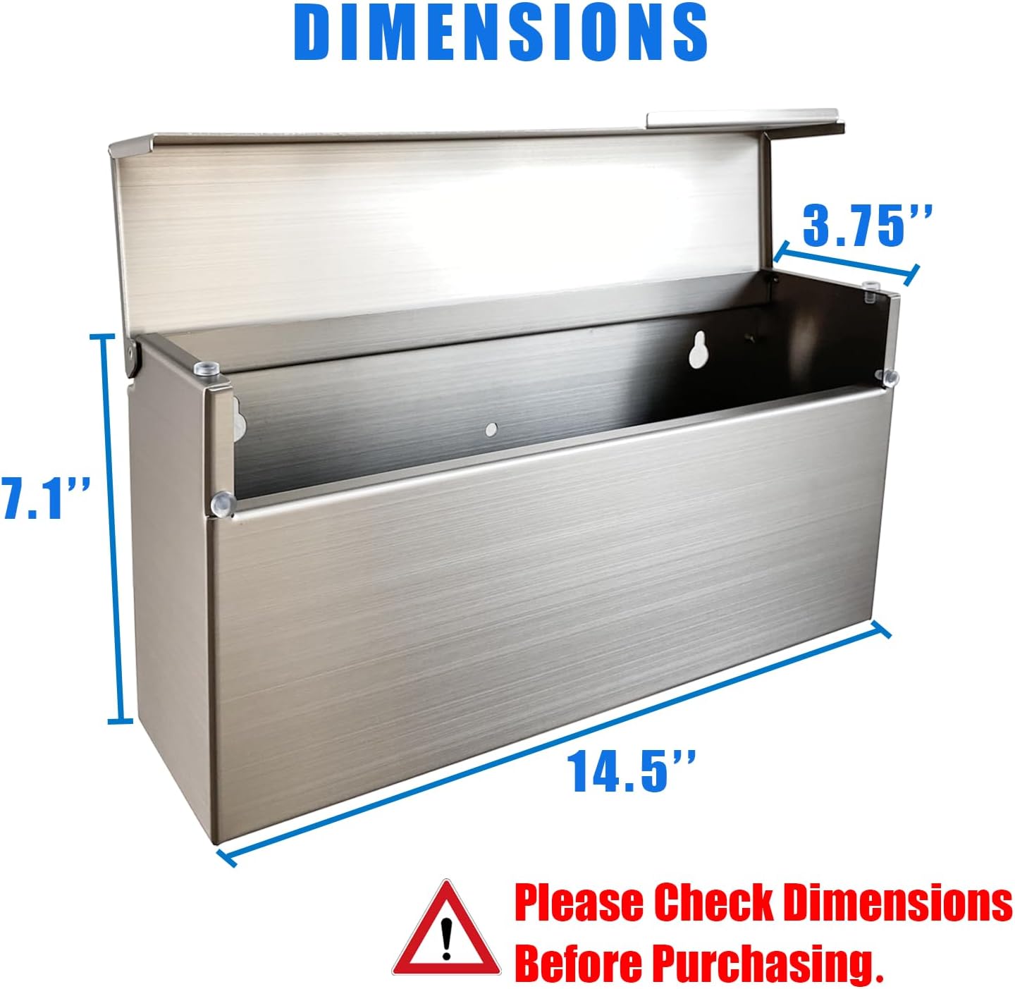 Modern Design Brushed Stainless Steel Mailbox for Walls, Heavy Duty Wall Mounted Mailbox - 14.5'' x 3.75'' x 7.1'' Rust Proof Steel Dropbox with Rainproof Design, Silver