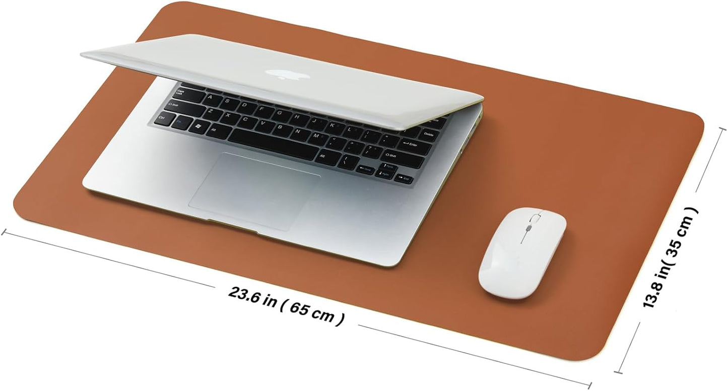 Leather Desk Mat - Small Non-Slip PU Desk Pad for Office and Home - Desk Organization and Accessories - Ideal for Large Mouse Pad and Small Desk Mats on Top of Desks (Brown,23.6"x 13.8")