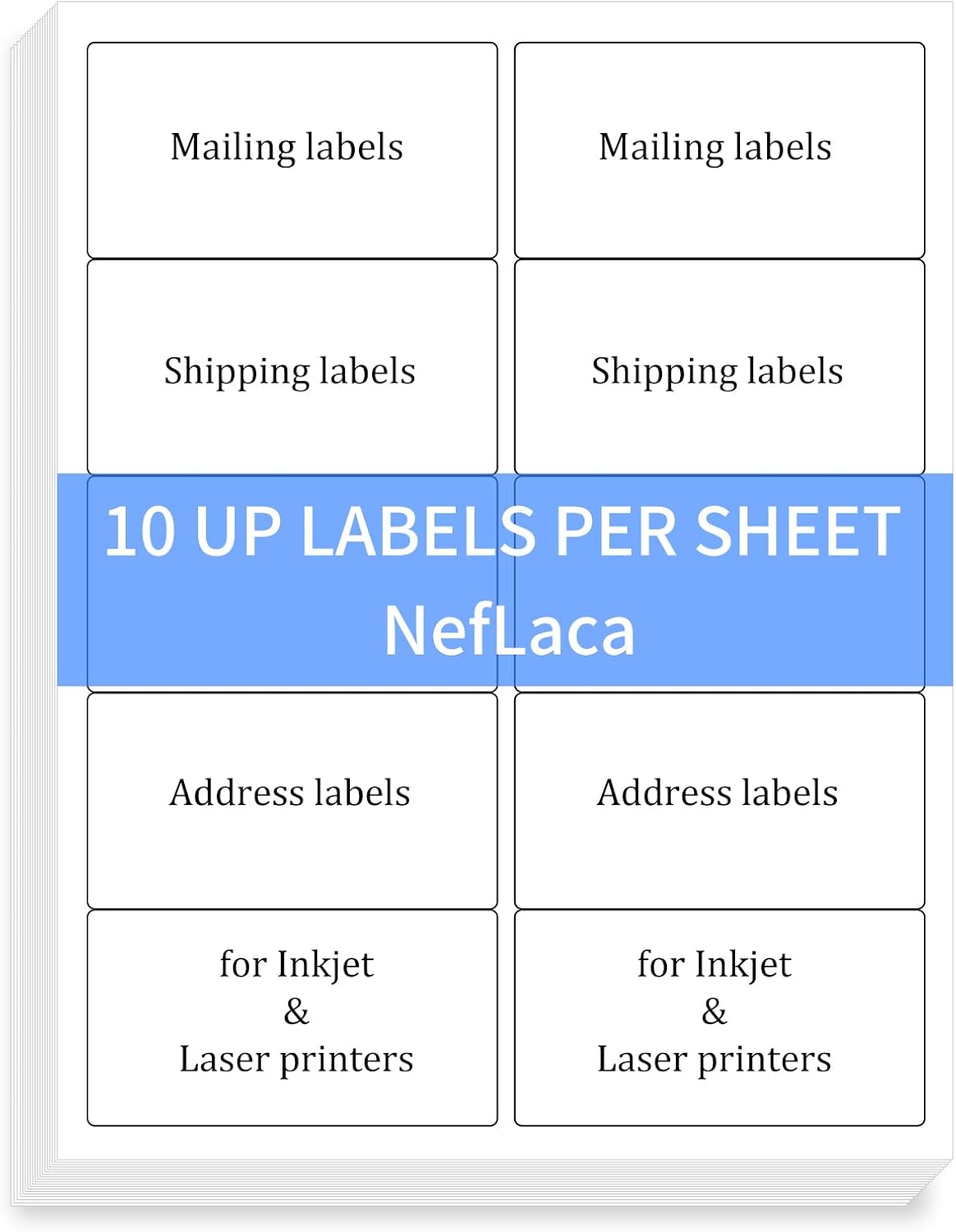 100 Sheets 2"x4" Shipping Address Labels, 10-UP Blank Mailing Labels, White Self-Adhesive Customized Stickers for Inkjet and Laser Printer