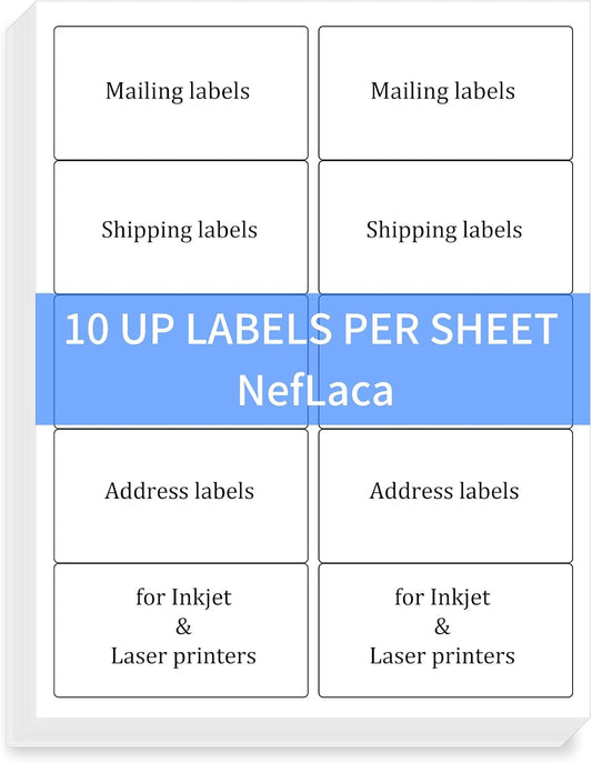 100 Sheets 2"x4" Shipping Address Labels, 10-UP Blank Mailing Labels, White Self-Adhesive Customized Stickers for Inkjet and Laser Printer