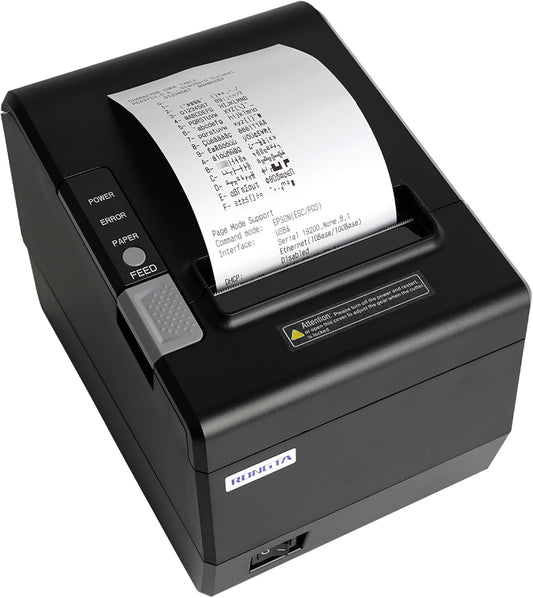 Rongta Kitchen Restaurant POS Printer RP850P, 80mm Thermal Receipts Printer with Auto Cutter, USB Serial Ethernet for ESC/POS, Support Windows/Mac Cash Drawer, No Bluetooth, No Square