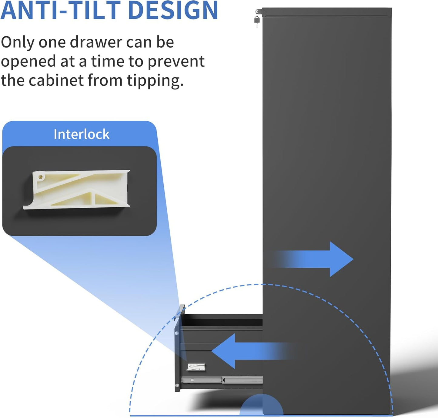 5 Drawer File Cabinet with Lock, Vertical Filing Cabinets for Home Office, Locking File Cabinet Hanging Files for A4/ Legal/Letter, Require Assembly, Black