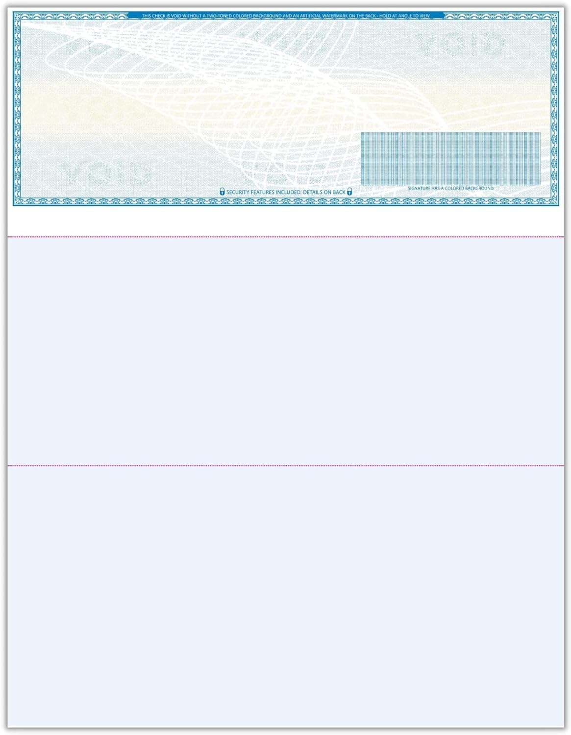 100 High Security Blank Check Stock - Checks on Top Compatible with QuickBooks, Quicken - Paper Weight # 70 Light Blue Art Deco